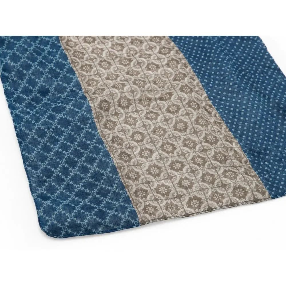 Laura Sorrento Blue Taupe Printed Scarf 36 x 72 NWT Italian Boutique